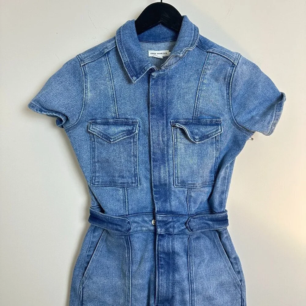 GOOD AMERICAN Fit for Success Denim Utility Dress Denim Medium Blue Size Small - Picture 5 of 16